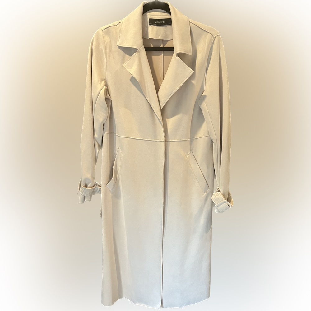 Zara Faux Suede Cream Trench Style Coat